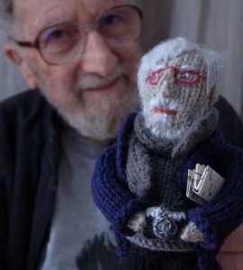 Harold Chapman and his knitted doppleganger